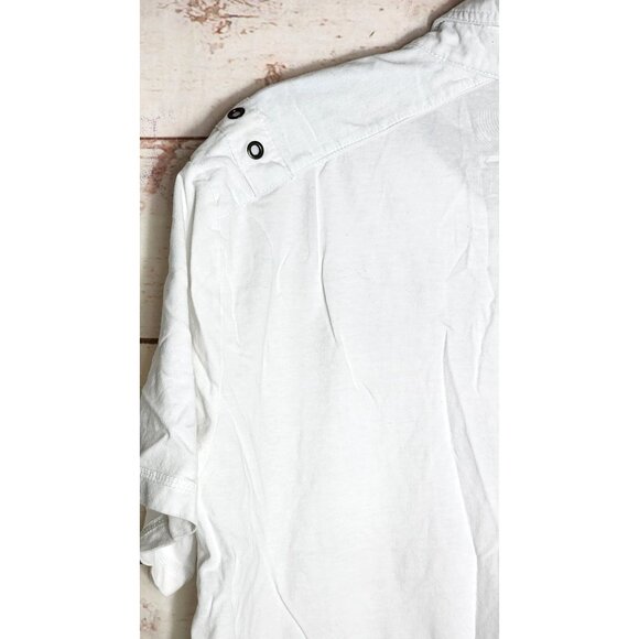 Project Raw Large White Designer Polo Shirt With Graphic Print & Button-Up - Picture 10 of 10